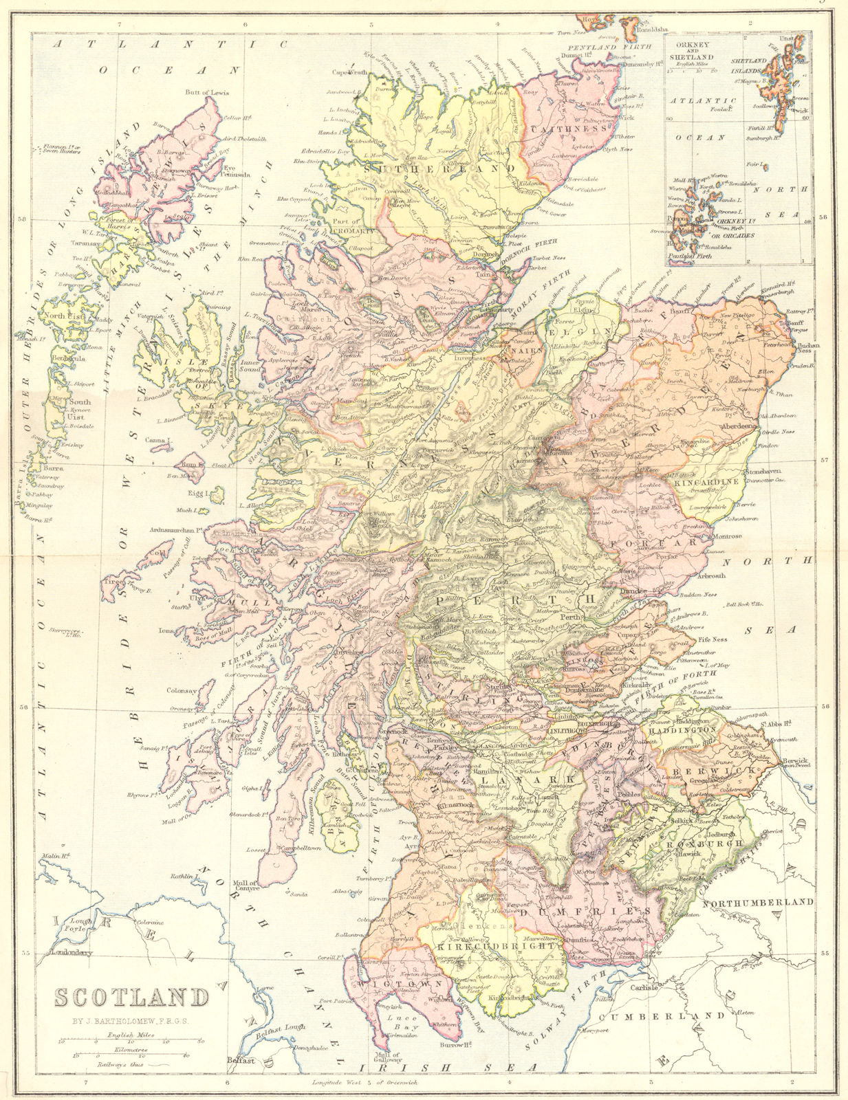 SCOTLAND. Map of 1870 old antique vintage plan chart